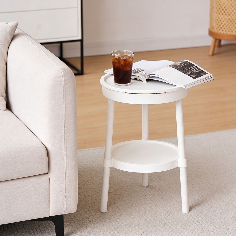 Multifunctional Side Table with Storage Shelf - Small Coffee Table with Study Desk Function for Living Room Bedroom - Compact Bedside Table with Shelf - Portable End Table for Small Spaces
