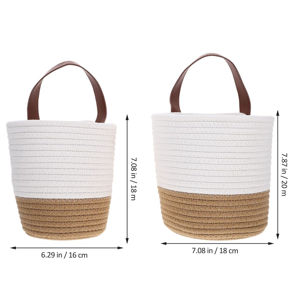 2Pcs White Hanging Woven Basket Wall Storage Basket with Pastoral Style Design