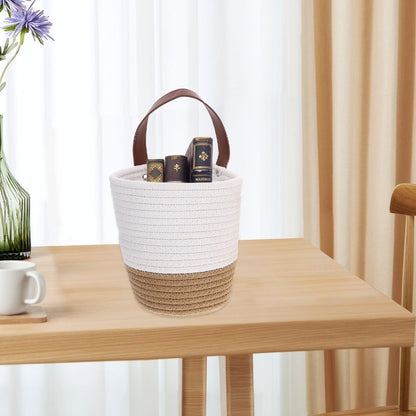 2Pcs White Hanging Woven Basket Wall Storage Basket with Pastoral Style Design