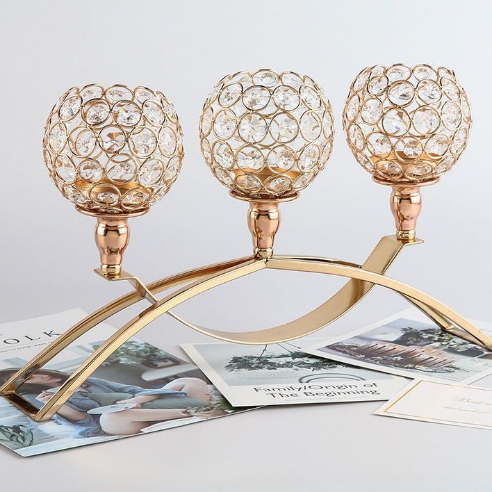 Gold Candle Holders for Table Centerpiece, 3 Arms Metal Candlestick Holders for Home Decor, Wedding, Dinning, Party