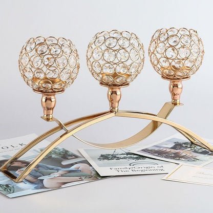 Gold Candle Holders for Table Centerpiece, 3 Arms Metal Candlestick Holders for Home Decor, Wedding, Dinning, Party