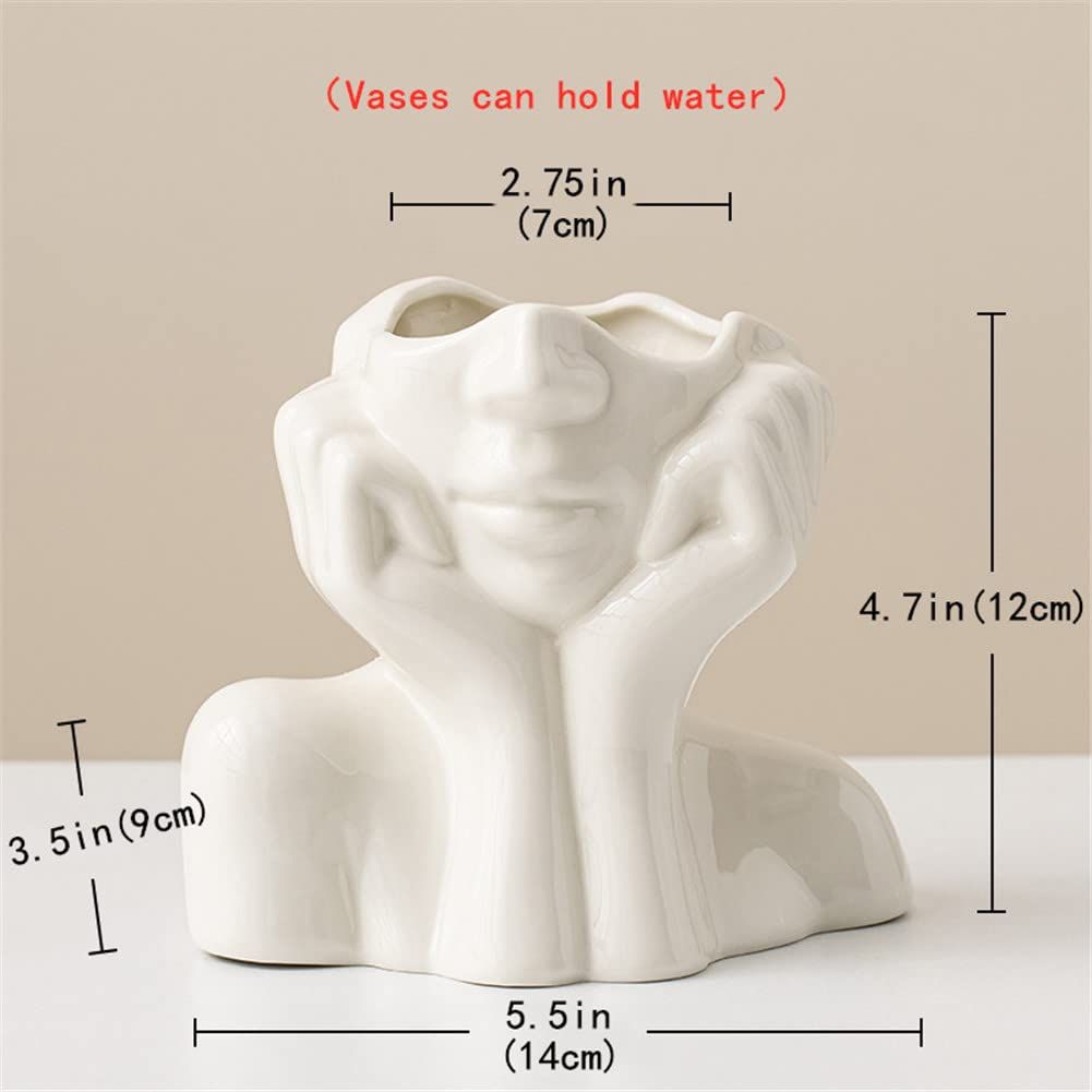 White Ceramic Face Vase, Female Form Head Half Body Bust Vases Boho Feminist Minimalism Decorative Modern Nordic Style Flower Vase