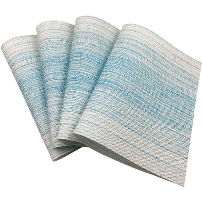 Blending Color Durable Woven Vinyl Placemat Washable Heat-Resistant Anti-Skid Kitchen Dining Table Mats (Set of 4,Blue with White)