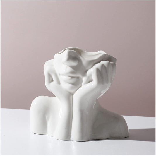 Female Form Ceramic Body Face Art Vase Ideal For Home Office Bookshelf Table Shelf Décor Modern Farmhouse