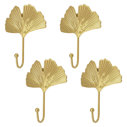 Decorative Leaves Iron Hooks,4pcs Ginkgo Leaf Shape Wall Mounted Hooks Modern Key Holder Wall Mounted Gold Single Prong Hat