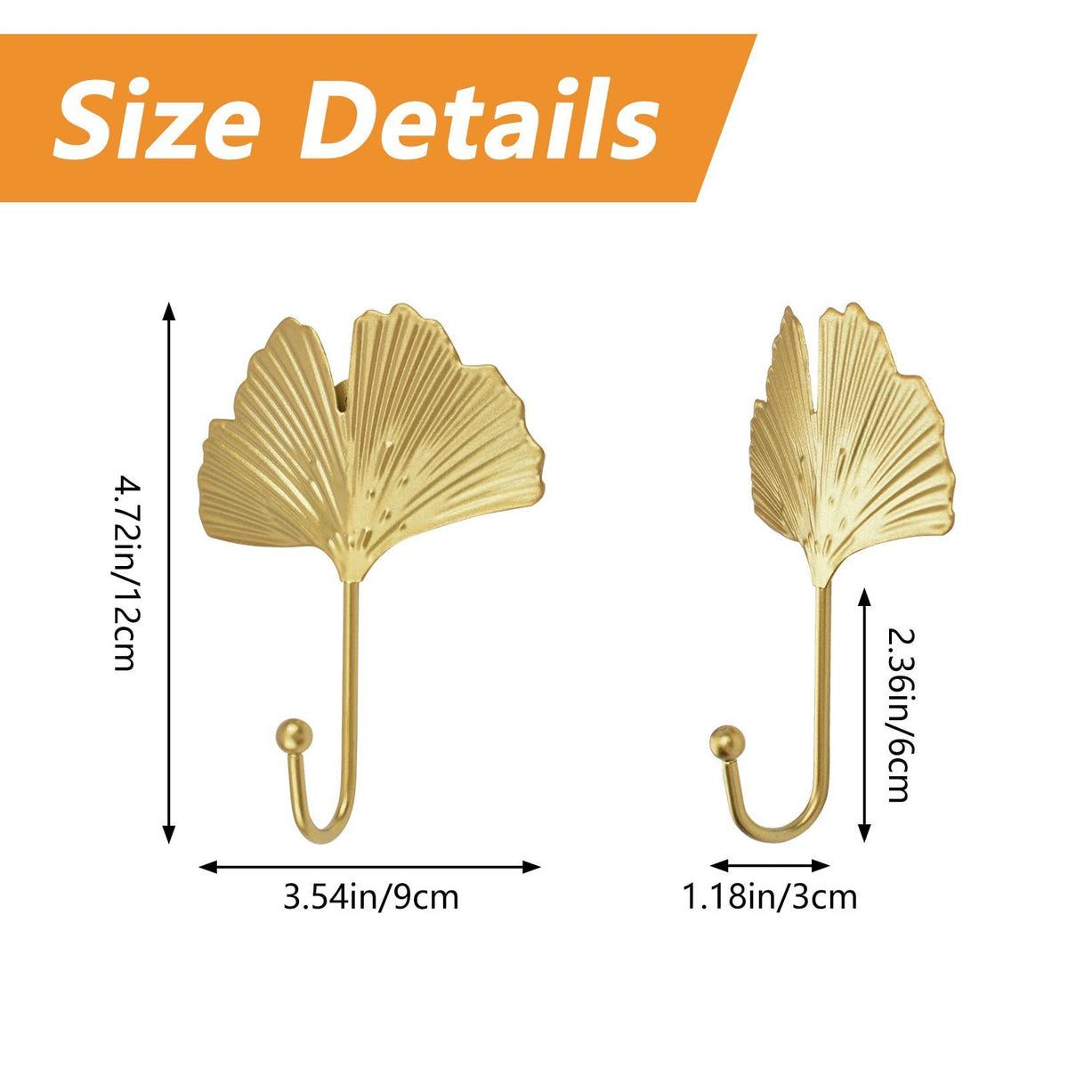 Decorative Leaves Iron Hooks,4pcs Ginkgo Leaf Shape Wall Mounted Hooks Modern Key Holder Wall Mounted Gold Single Prong Hat