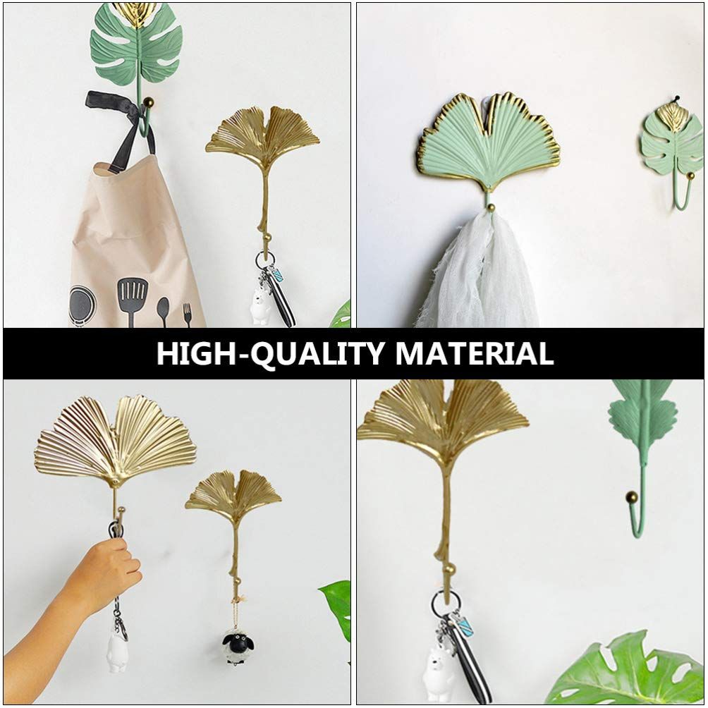 3 Pcs Wall Hanging Hook Wrought Iron Tropical Hawaii Leaf Shaped Hooks Hanger Punch Free Hat Towel Clothing Hook for Home