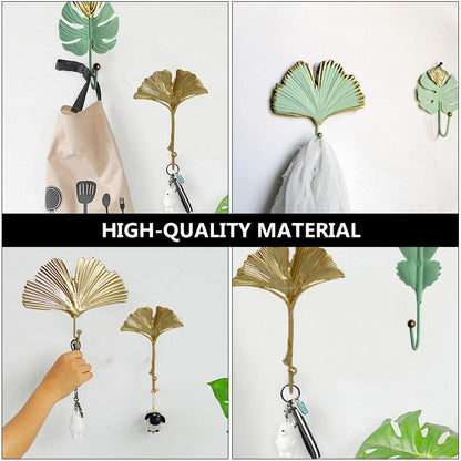 3 Pcs Wall Hanging Hook Wrought Iron Tropical Hawaii Leaf Shaped Hooks Hanger Punch Free Hat Towel Clothing Hook for Home