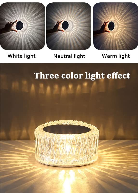 Portable Crystal LED Table Lamp, 3-Levels Brightness Desk Lamp, 3 Color Touch Control Rechargeable Lamp, Night Light, Bedside Lamp