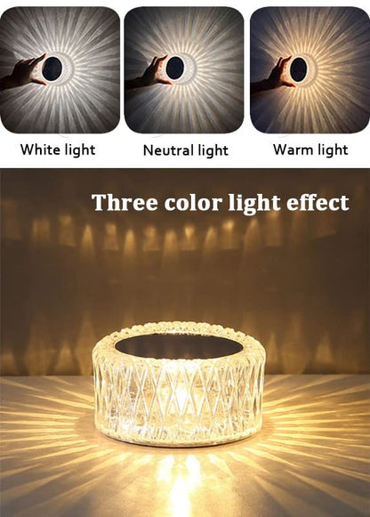 Portable Crystal LED Table Lamp, 3-Levels Brightness Desk Lamp, 3 Color Touch Control Rechargeable Lamp, Night Light, Bedside Lamp