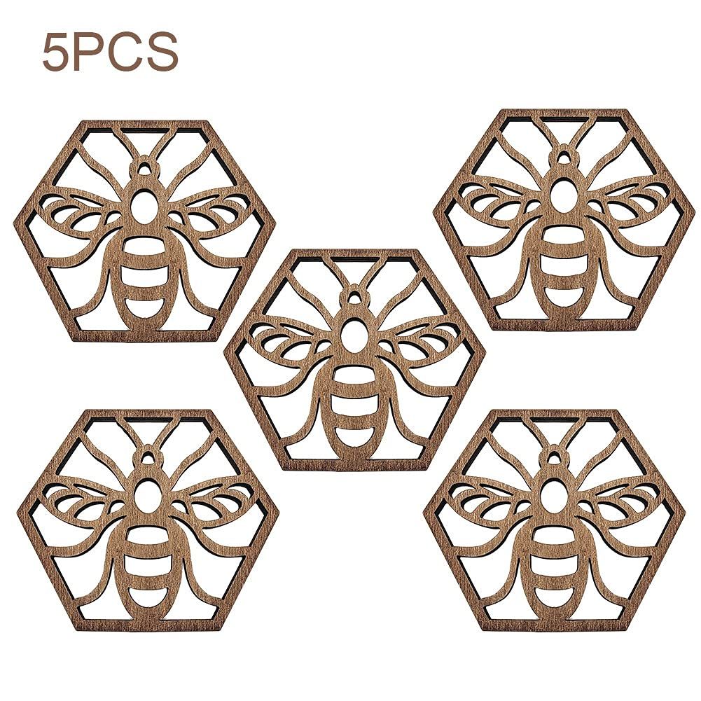 5Pcs Drink Coasters, Decor Bar Wooden Coaster, Honeycomb Design Furniture Coasters, Cup Pad Wall Art Decoratiob, Table Coasters