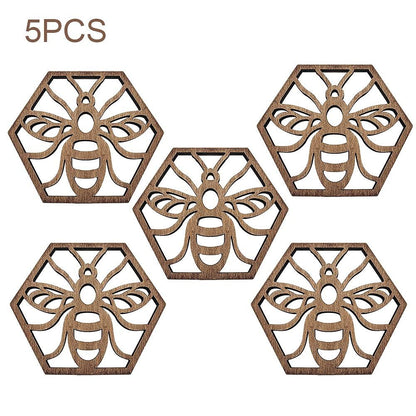 5Pcs Drink Coasters, Decor Bar Wooden Coaster, Honeycomb Design Furniture Coasters, Cup Pad Wall Art Decoratiob, Table Coasters