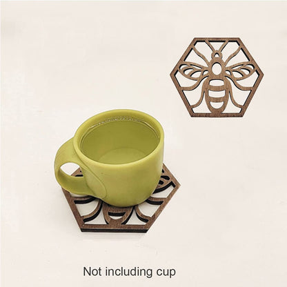 5Pcs Drink Coasters, Decor Bar Wooden Coaster, Honeycomb Design Furniture Coasters, Cup Pad Wall Art Decoratiob, Table Coasters