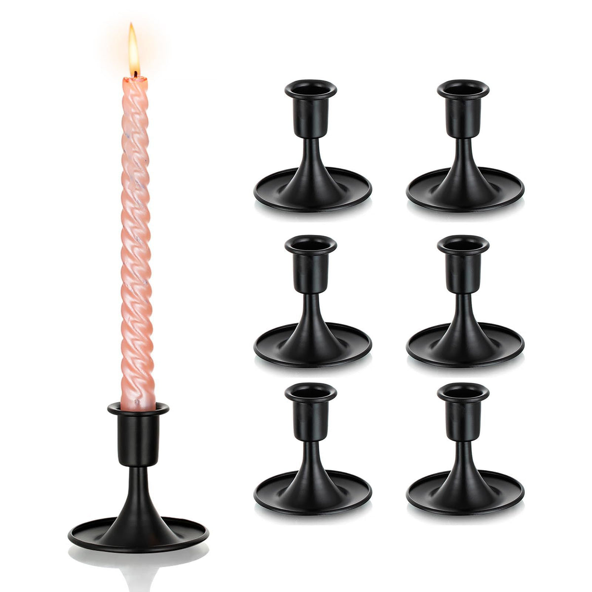 Candle Holder Set for Taper - 6 Pcs Black Tapered Candlesticks Holder for Dinning Table Centerpiece Decor Candle Sticks Holder