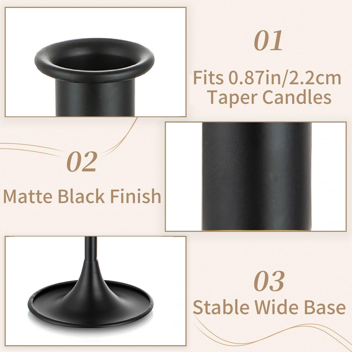 Candle Holder Set for Taper - 6 Pcs Black Tapered Candlesticks Holder for Dinning Table Centerpiece Decor Candle Sticks Holder