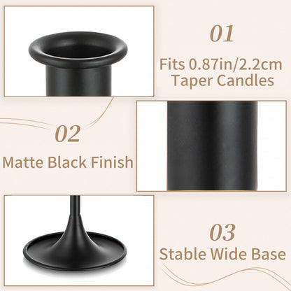 Candle Holder Set for Taper - 6 Pcs Black Tapered Candlesticks Holder for Dinning Table Centerpiece Decor Candle Sticks Holder