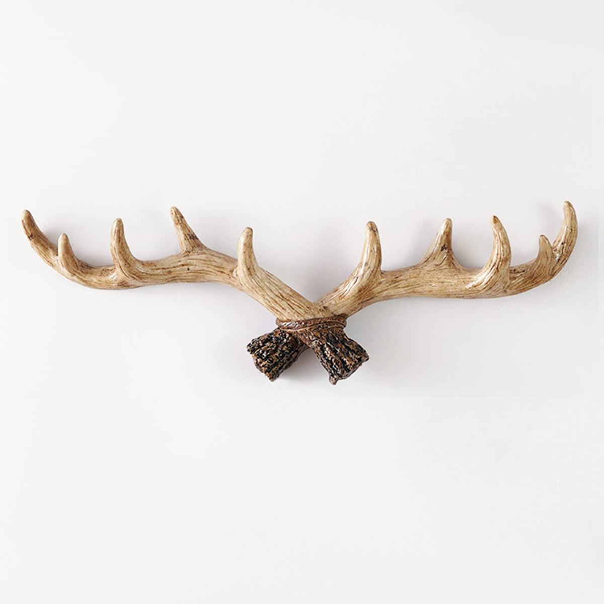 Wall Hooks Deer Antler Rack Wall Mounted Cap Coat Clothes Hanger Scarves Towels Key Holder Antler Wall Decoration (Light Brown)