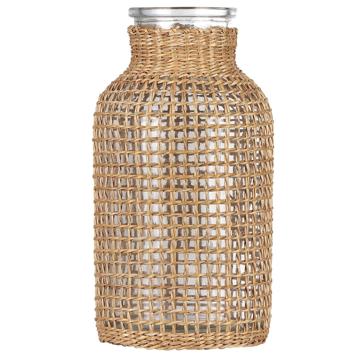 Glass Vase, Rattan Vase, Farmhouse Rattan Décor, Round Flower Vase Basket Vase for Floral Arrangements