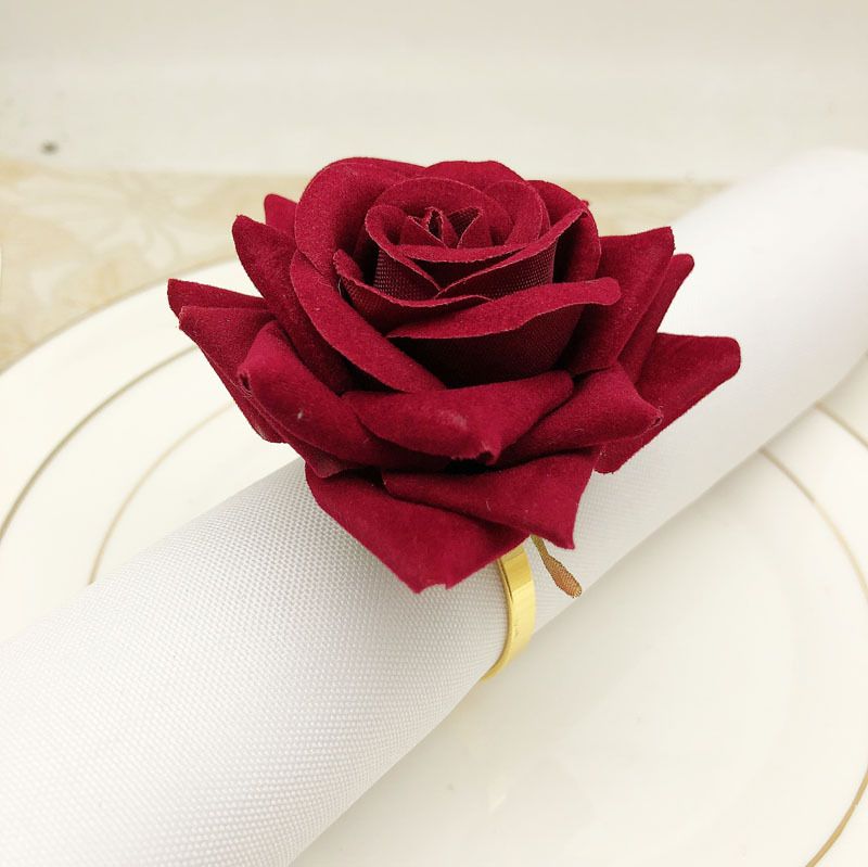 Red Rose shaped Towel Buckle Napkin Ring Wedding Banquet Hotel Table Decoration Napkin Rack Hotel Table Setting Valentine's Day
