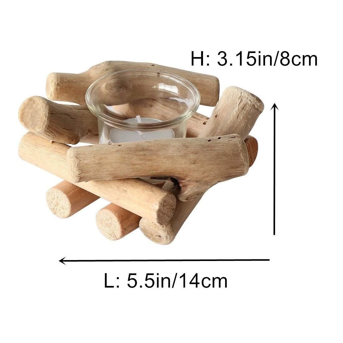 Handmade Wooden Tea Light Candle Holder with Glass Cup Rustic Country Coastal Style for Farmhouse Home Decoration Home Altar