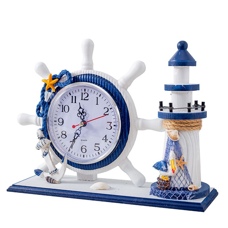 Nautical Steering Wheel Desk Clock - Mediterranean Style t Anchor Lighthouse Beach Decor for Kid's Bedroom