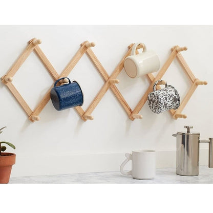 Expandable Coat Rack Wall Mounted, Accordion Wall Hanger, Real Wooden Plank Wall Hat Rack, 13 Peg, Natural