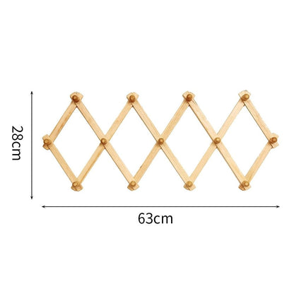 Expandable Coat Rack Wall Mounted, Accordion Wall Hanger, Real Wooden Plank Wall Hat Rack, 13 Peg, Natural