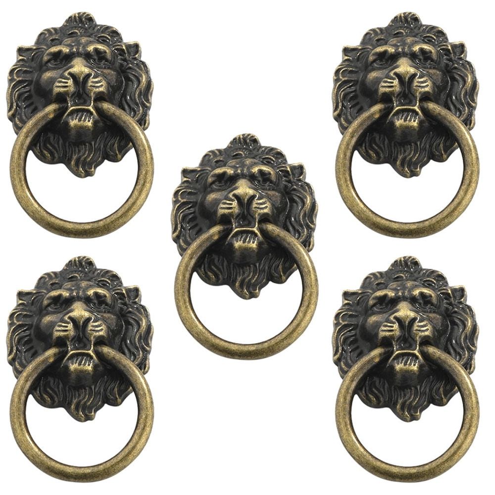 5 Pcs Handles Drawer Lion Head Handle Desk Drawer Pull 9.00X5.10X1.50CM Silver