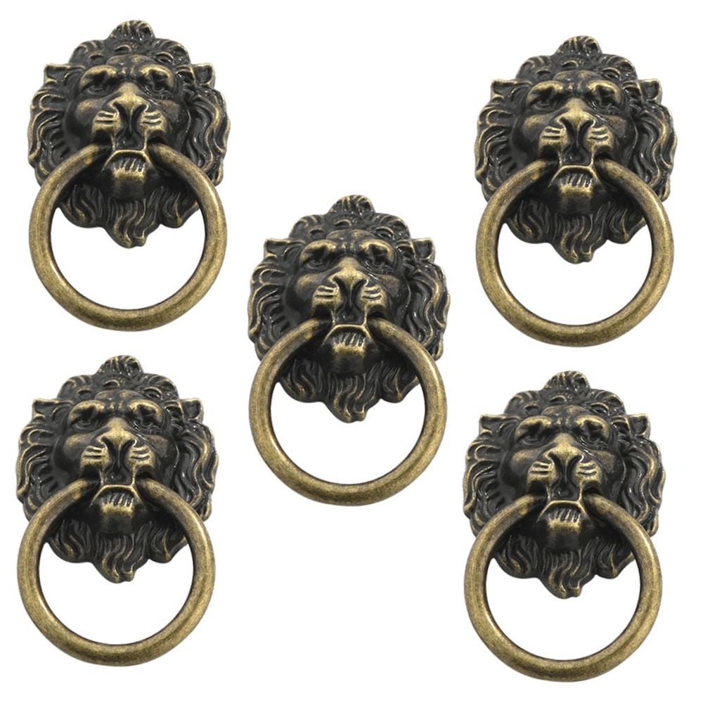 5 Pcs Handles Drawer Lion Head Handle Desk Drawer Pull 9.00X5.10X1.50CM Silver