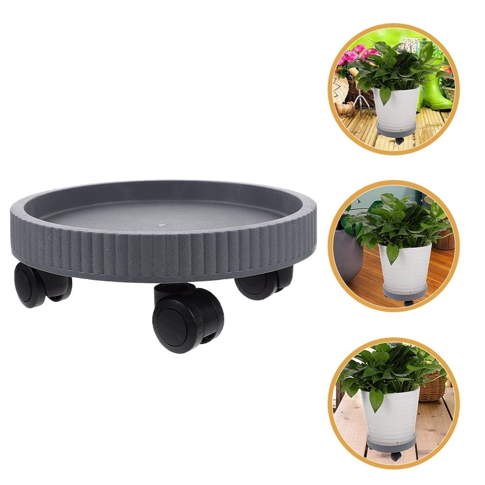 Sturdy Rolling Plant Base, Grey Plastic, Perfect for Indoor Flower Pots