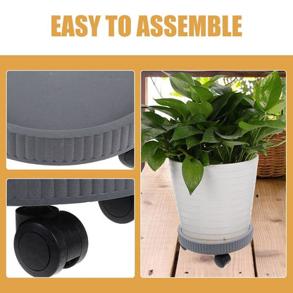 Sturdy Rolling Plant Base, Grey Plastic, Perfect for Indoor Flower Pots