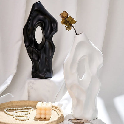 White Ceramic Vase Modern Minimalist Table Centerpiece Flower Arrangement Decor