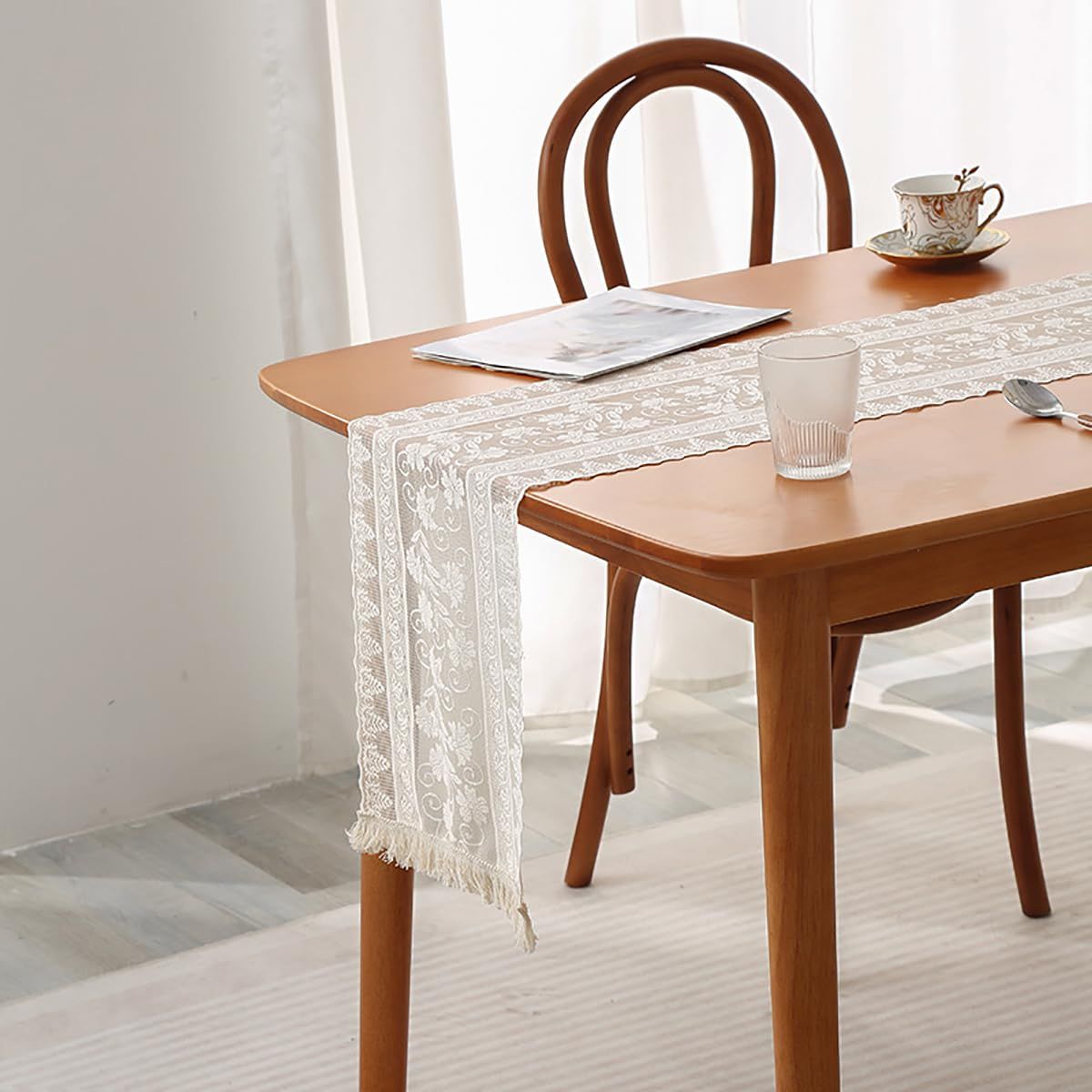 Knitted Hollow Table Runner, Bohemian Cotton Wedding Table Runner,Rustic Woven Dining Table Decor (S1, 12 x 70 Inch)
