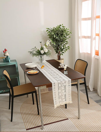 Knitted Hollow Table Runner, Bohemian Cotton Wedding Table Runner,Rustic Woven Dining Table Decor (S1, 12 x 70 Inch)