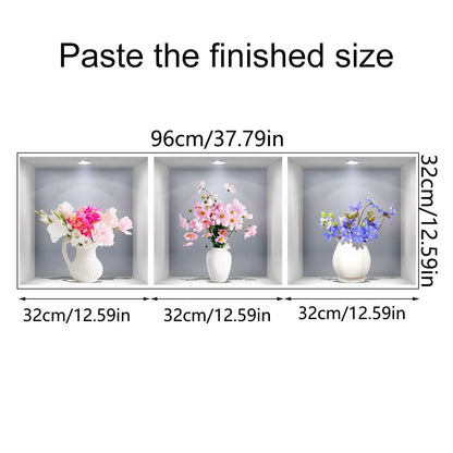 3D Vase Wall Stickers White Vases Daisy Flower Wall Decal DIY Rose Floral Wall Decor Removable Waterproof Wall Art  (Vase Daisy)