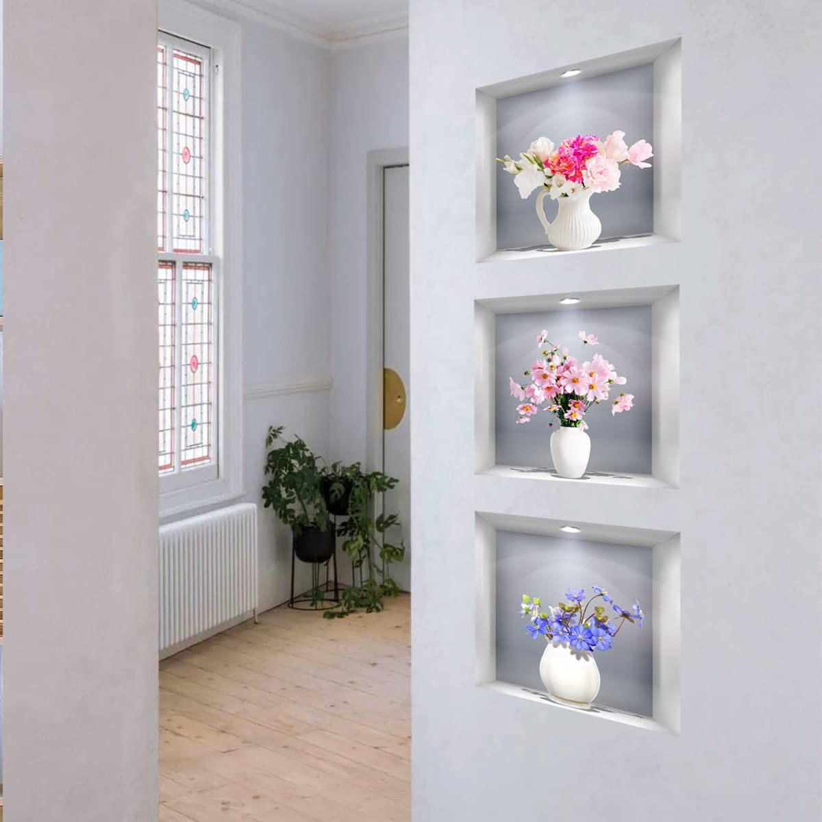3D Vase Wall Stickers White Vases Daisy Flower Wall Decal DIY Rose Floral Wall Decor Removable Waterproof Wall Art  (Vase Daisy)