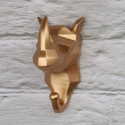Animal Hook Wall Mounted Coat Scarf Bag Key Hat Robe Rack Creative Gift Resin Rhinoceros Head Crafts