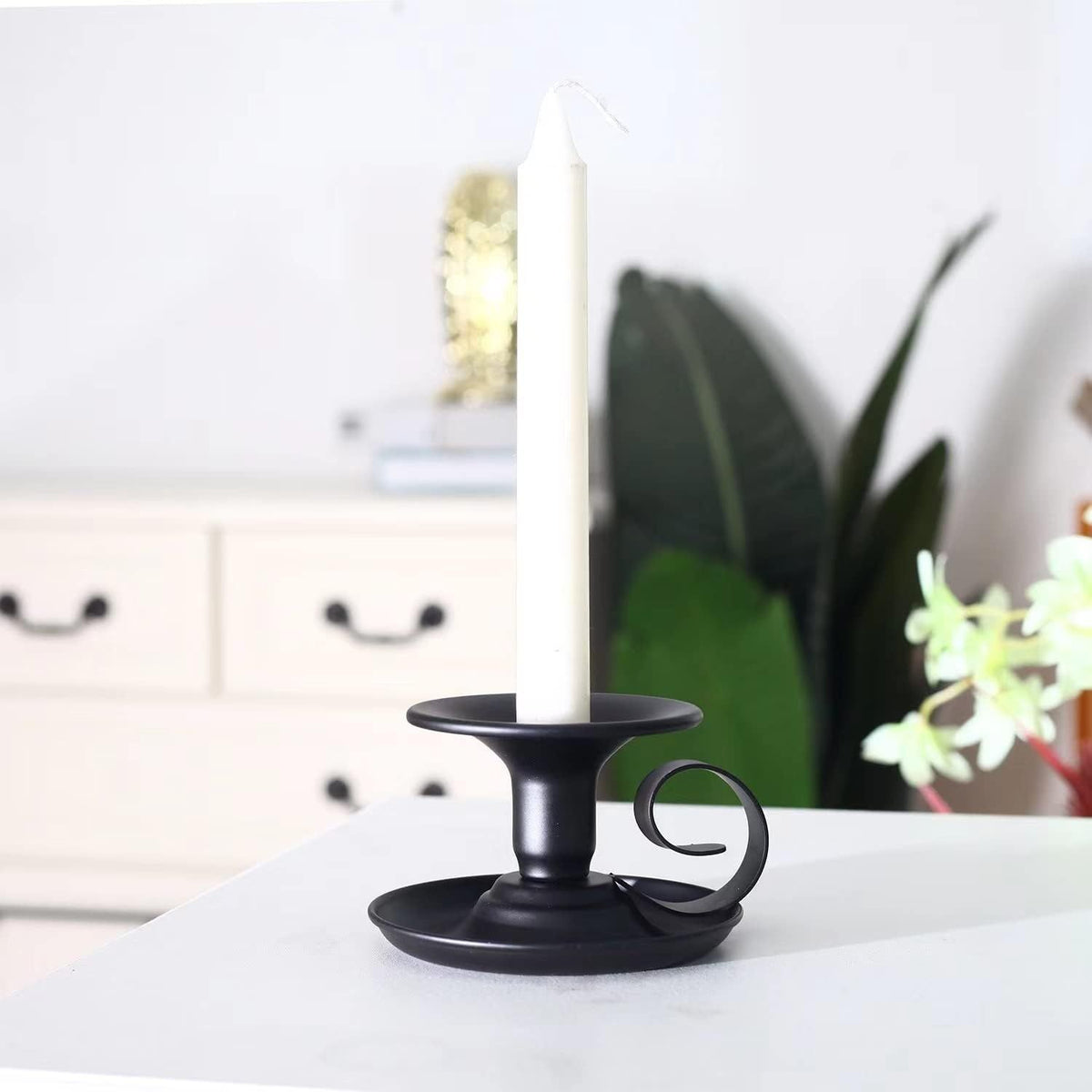 2Packs Candle Holders Black Iron with Handle Watebac,Iron Taper Candle Holder Simple Candlestick Holders for Dinning,Party