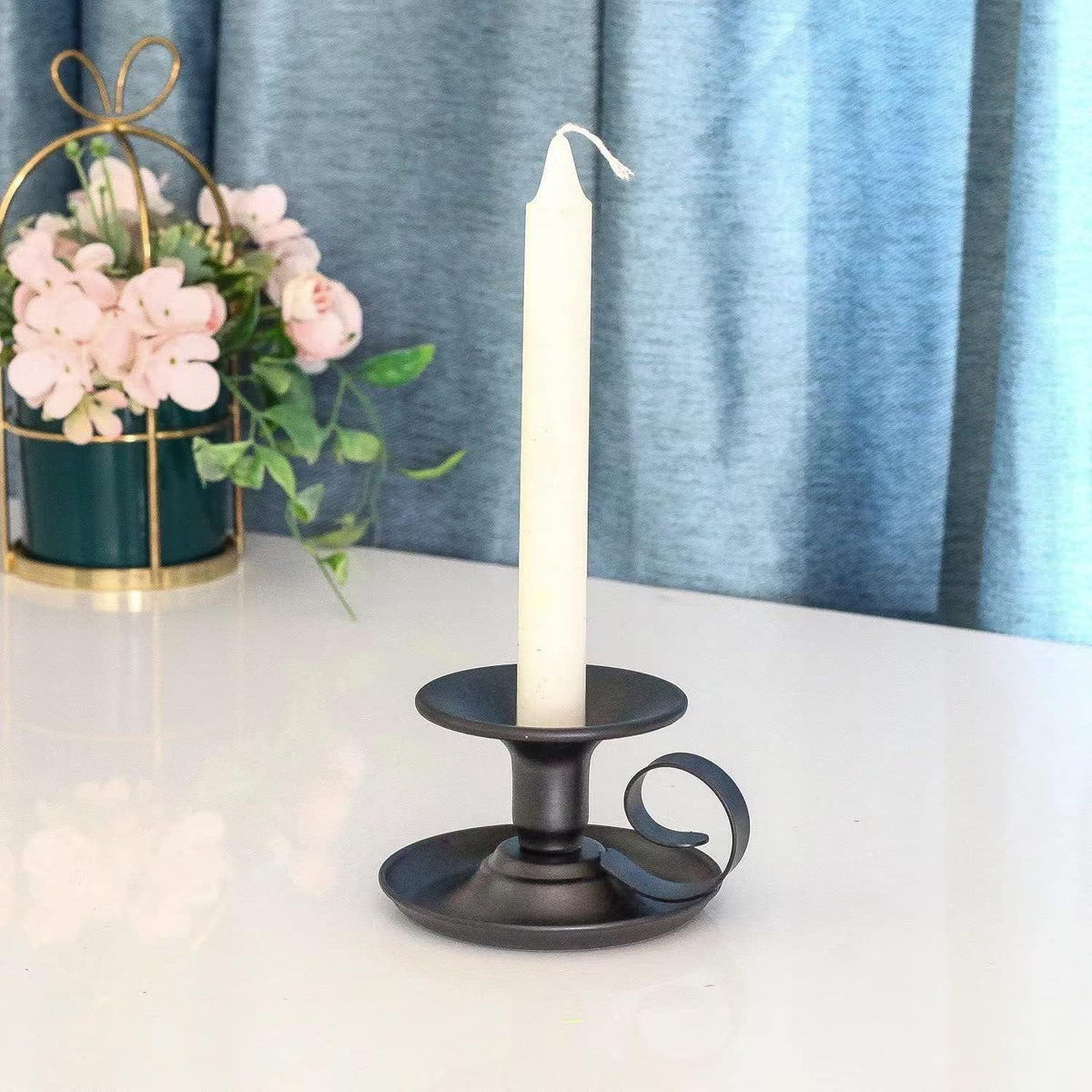 2Packs Candle Holders Black Iron with Handle Watebac,Iron Taper Candle Holder Simple Candlestick Holders for Dinning,Party