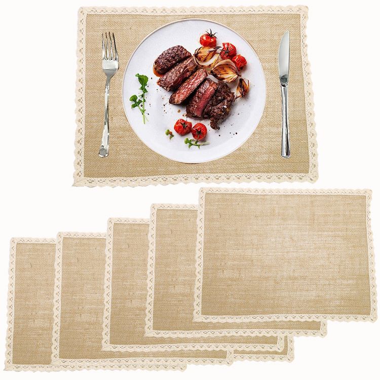 5Pcs Linen Table Mat Lace Placemat Set Natural Woven Tableware Mat Wedding Decoration elegant and perfect