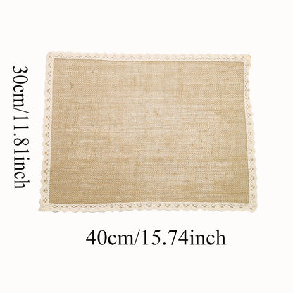 5Pcs Linen Table Mat Lace Placemat Set Natural Woven Tableware Mat Wedding Decoration elegant and perfect
