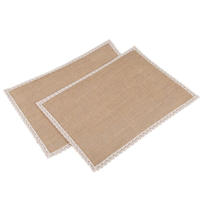 5Pcs Linen Table Mat Lace Placemat Set Natural Woven Tableware Mat Wedding Decoration elegant and perfect