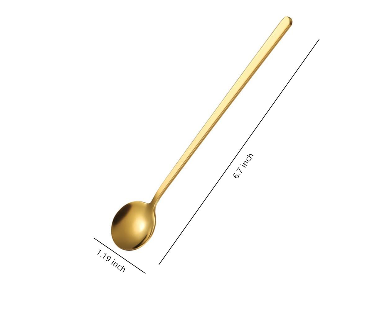 2 Pcs Gold 304 Stainless Steel Coffee Spoons, Stirring Spoons, Tea Spoons Long Handle, Gold Teaspoons, Ice Tea Spoons, Long Spoons