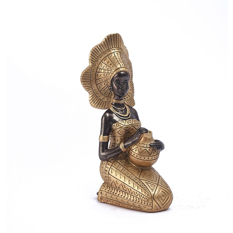 African Girl Exotic Figurine Lady Women Tribal Figurines Ornament Decorative Statue Home Decorations Resin Figurine （2pcs）