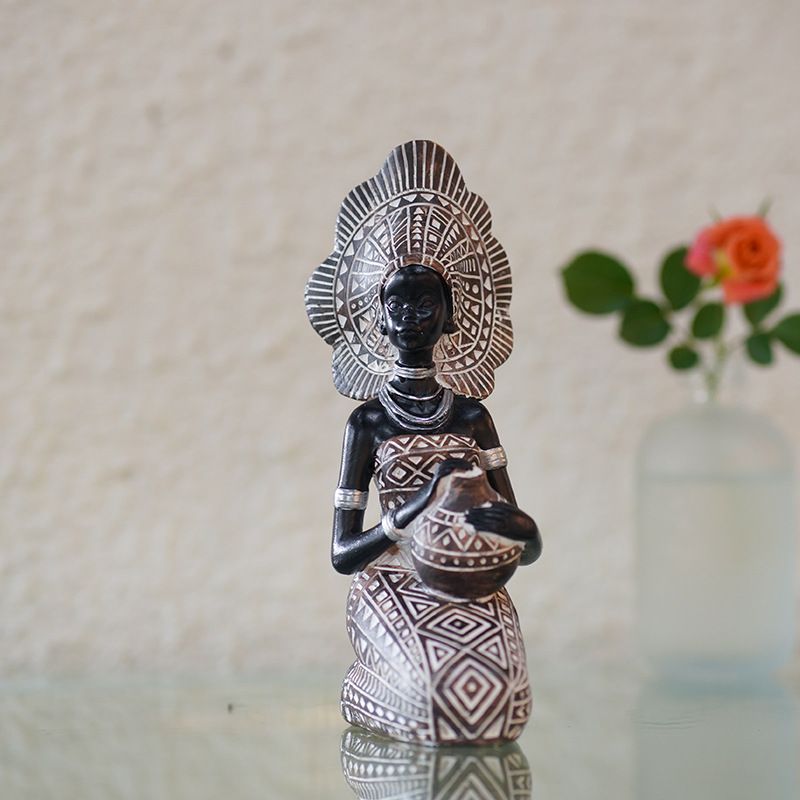 African Girl Exotic Figurine Lady Women Tribal Figurines Ornament Decorative Statue Home Decorations Resin Figurine （2pcs）