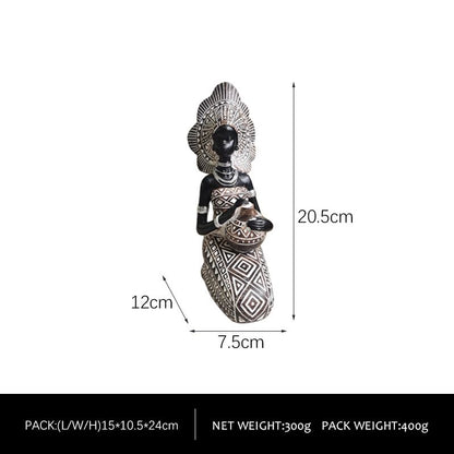 African Girl Exotic Figurine Lady Women Tribal Figurines Ornament Decorative Statue Home Decorations Resin Figurine （2pcs）