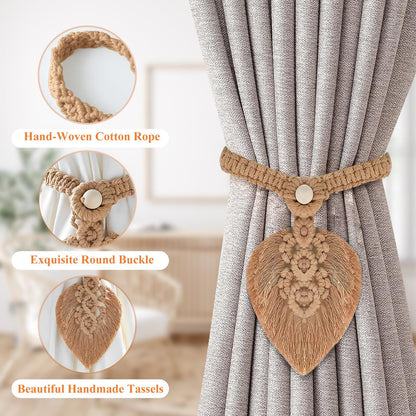 2Pcs Curtain Tiebacks Handmade,Curtain Ties with One Natural Wooden Bead,Curtain Tiebacks Curtain Ties for Drapes Rural Decorative