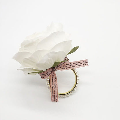 Set of 12 Flower Napkin Rings White Rose Napkin Rings Handicraft Flower Napkin Rings White Flower Napkin Holder Napkin Holder