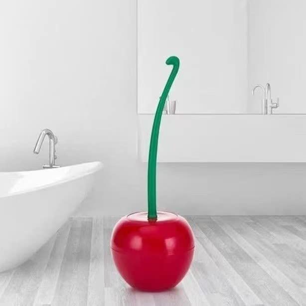 Cherry Toilet Brush and Holder Set Creative Cherry Giraffe Shape Round Bowl Scrubber Cleaner Set for Bathroom Kitchen (Cherry)