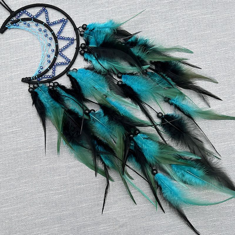 Moon Dream Catcher for Bedroom Black&Blue Feather Dreamcatcher for Kids Girls Adult Dream Catchers Ornaments for Bedroom（2pcs）